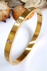 Toptan Alaşım kartier Kelepçe Taşlı Bileklik Gold